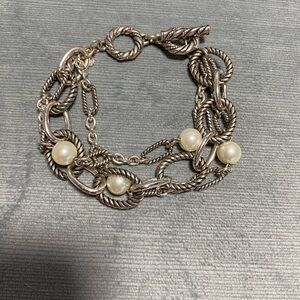 Vintage Premier Design Silver chain & pearl strand bracelet w/ toggle closure.
